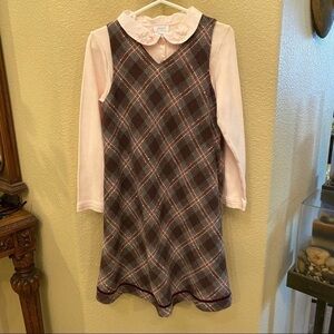 JACADI Girls Pink 2-Piece Preppy Outfit Long Sleeve Dress Size 6 Yrs